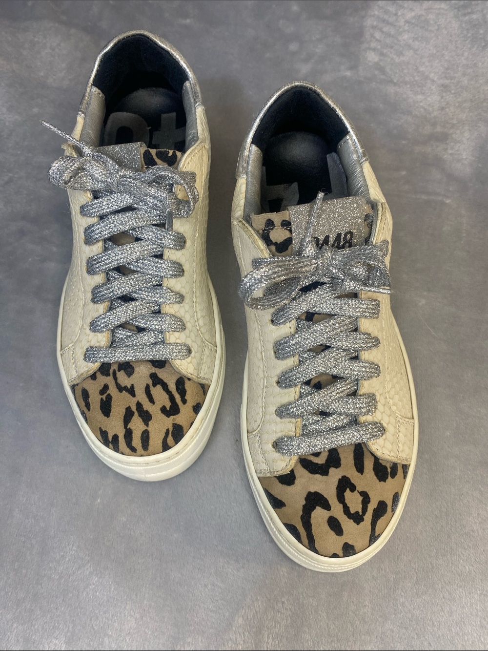 P448 Thea Platform Sneakers Python Leopard Print Glitter W/ EU 37-US 6.5-7